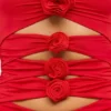 Aniela Slinky Jersey minijurk met rozenmotief en uitsnijdingen in scharlakenrood