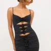 Aniela Slinky Jersey Rose Detail Cut Out Minijurk in Black