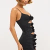 Aniela Slinky Jersey Rose Detail Cut Out Minijurk in Black