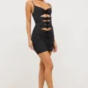 Aniela Slinky Jersey Rose Detail Cut Out Minijurk in Black
