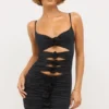 Aniela Slinky Jersey Rose Detail Cut Out Minijurk in Black