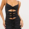Aniela Slinky Jersey Rose Detail Cut Out Minijurk in Black