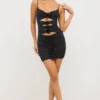 Aniela Slinky Jersey Rose Detail Cut Out Minijurk in Black