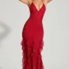 Anley versierde halternek maxi-jurk met ruches in rood