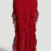Anley versierde halternek maxi-jurk met ruches in rood