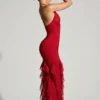 Anley versierde halternek maxi-jurk met ruches in rood
