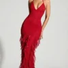 Anley versierde halternek maxi-jurk met ruches in rood