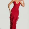 Anley versierde halternek maxi-jurk met ruches in rood