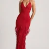 Anley versierde halternek maxi-jurk met ruches in rood
