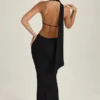 Anneka maxi-jurk met halternek en sjaaldetails in zwart