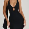 Anneka maxi-jurk met halternek en sjaaldetails in zwart