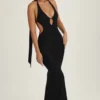 Anneka maxi-jurk met halternek en sjaaldetails in zwart