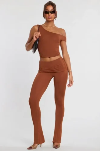 Anona Mid Rise Modal Cashmere Blend Broek in Kastanjebruin