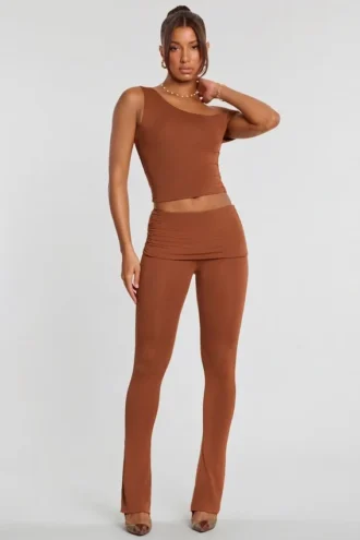 Anona Mid Rise Modal Cashmere Blend Broek in Kastanjebruin