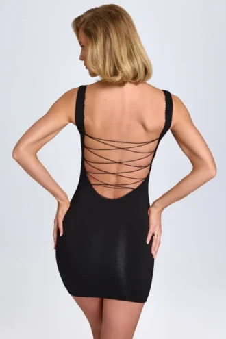 Aoife Modal Lace-Trim Bodycon Minijurk in Black