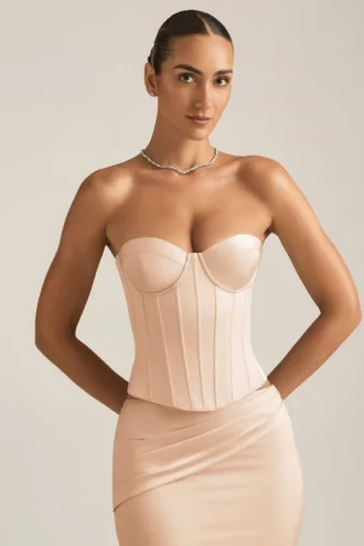 Araminta korset-top met vetersluiting in beige goud