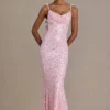 Ariette Premium versierde maxi-jurk met open rug in babyroze