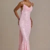 Ariette Premium versierde maxi-jurk met open rug in babyroze