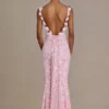 Ariette Premium versierde maxi-jurk met open rug in babyroze