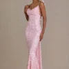 Ariette Premium versierde maxi-jurk met open rug in babyroze