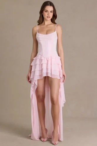 Arlette Premium versierde korsetjurk met col in babyroze