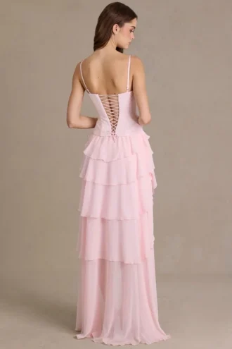 Arlette Premium versierde korsetjurk met col in babyroze