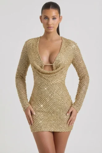 Arlowe mini-jurk met versierde col in goud