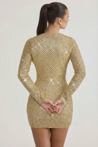 Arlowe mini-jurk met versierde col in goud