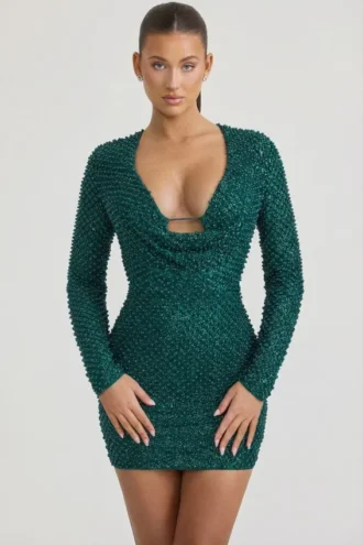 Arlowe minijurk met versierde col in blauwgroen
