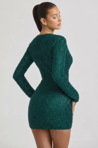 Arlowe minijurk met versierde col in blauwgroen