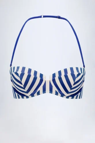Ascona beugel-halternek-balconette-bikinitop met marineblauwe strepen