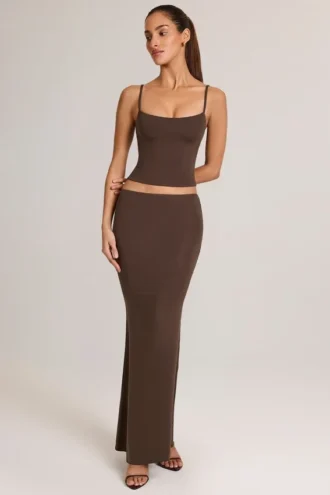 Avenley Modal Maxirok met halve taille en vissenstaart in chocoladebruin