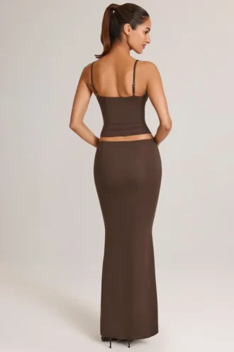 Avenley Modal Maxirok met halve taille en vissenstaart in chocoladebruin