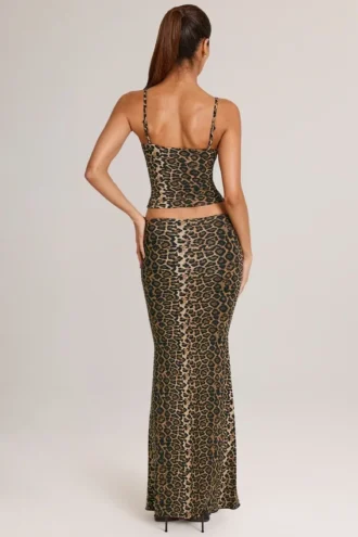 Avenley Modal Maxirok met halve taille en vissenstaart in luipaardprint