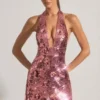 Avenza minijurk met pailletten en halternek in roze