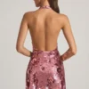 Avenza minijurk met pailletten en halternek in roze