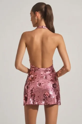 Avenza minijurk met pailletten en halternek in roze