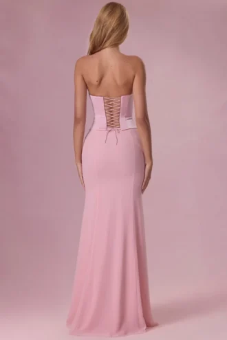 Avielle satijnen corset bruidsmeisjesjurk in blushroze