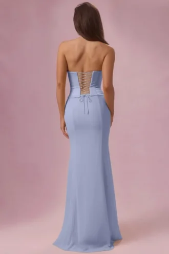 Avielle satijnen korset bruidsmeisjesjurk in poederblauw