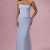 Avielle satijnen korset bruidsmeisjesjurk in poederblauw