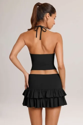 Azaria Modal Ruffle Mid-Rise Mini Skort in zwart