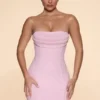 Basel versierde strapless mini-jurk met cowl-hals in blush