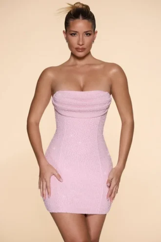 Basel versierde strapless mini-jurk met cowl-hals in blush