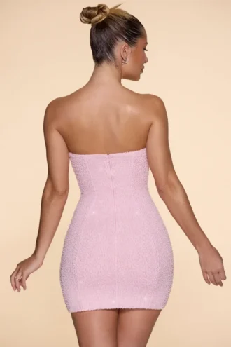 Basel versierde strapless mini-jurk met cowl-hals in blush