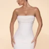 Basel versierde strapless mini-jurk met cowl-hals in ivoor