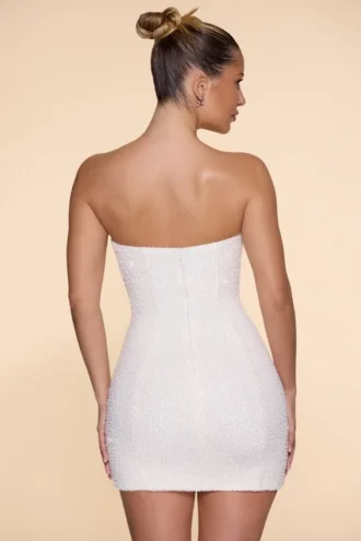 Basel versierde strapless mini-jurk met cowl-hals in ivoor