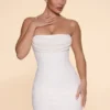 Basel versierde strapless mini-jurk met cowl-hals in ivoor