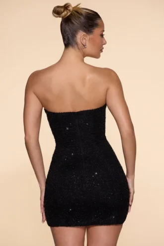 Basel versierde strapless mini-jurk met cowl-hals in zwart