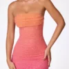 Basel versierde strapless minijurk in rood en oranje ombré