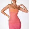 Basel versierde strapless minijurk in rood en oranje ombré
